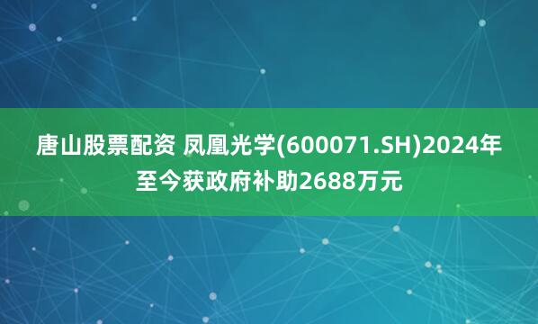 唐山股票配资 凤凰光学(600071.SH)2024年至今获政府补助2688万元
